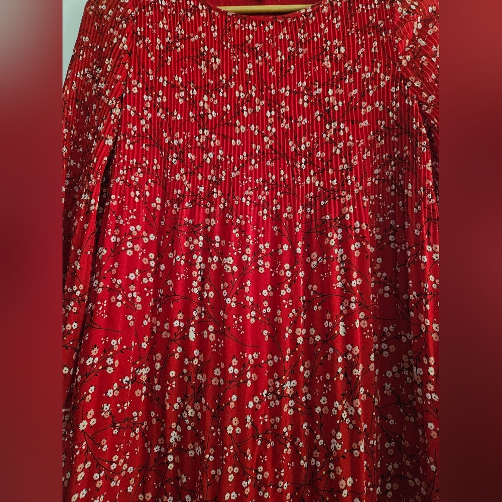 Max Studio Women's Lined Red Long Sleeve Floral Midi Dress Size XS - Picture 3 of 6